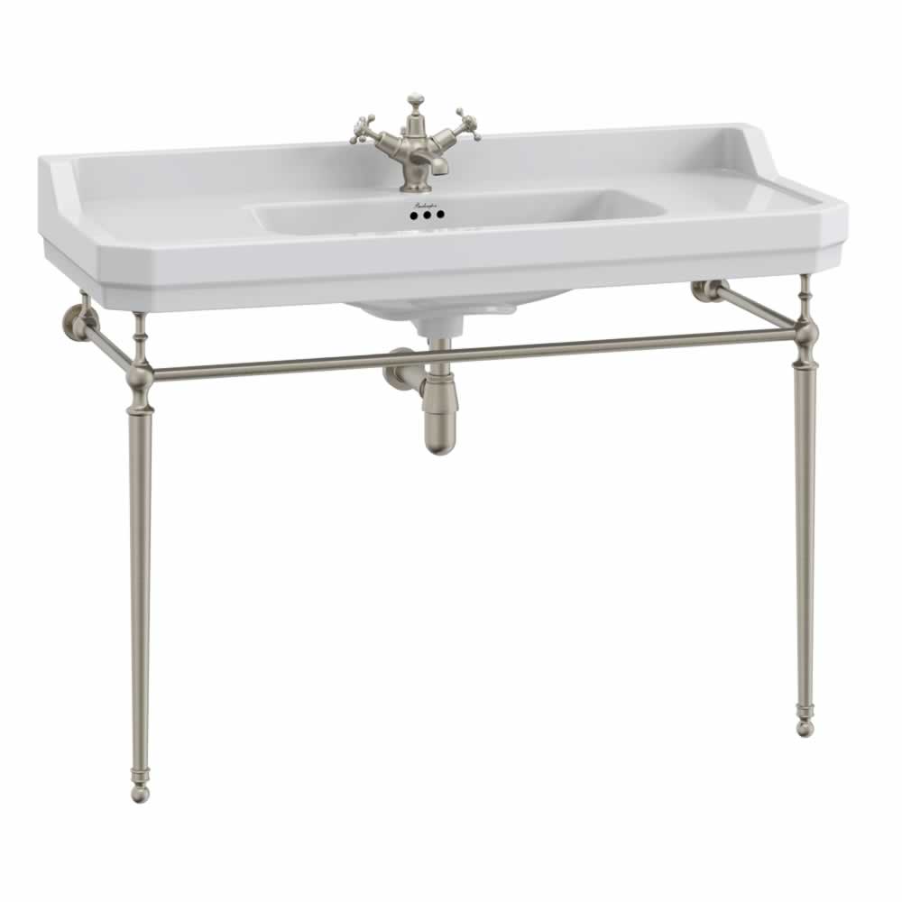 Edwardian 120cm Basin Wash Stand Chrome Plated Brass Fittings  with brushed nickel wash stand